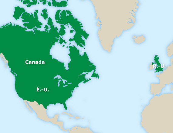 map of Canada, U.S.A., U.K.
