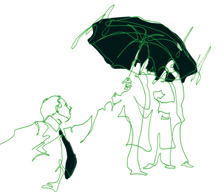Des personnes se tenant sous un parapluie