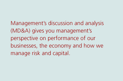 Management's discussion and analysis gives you management's perspective on performance of our businesses, the economy and how we manage risk and capital.